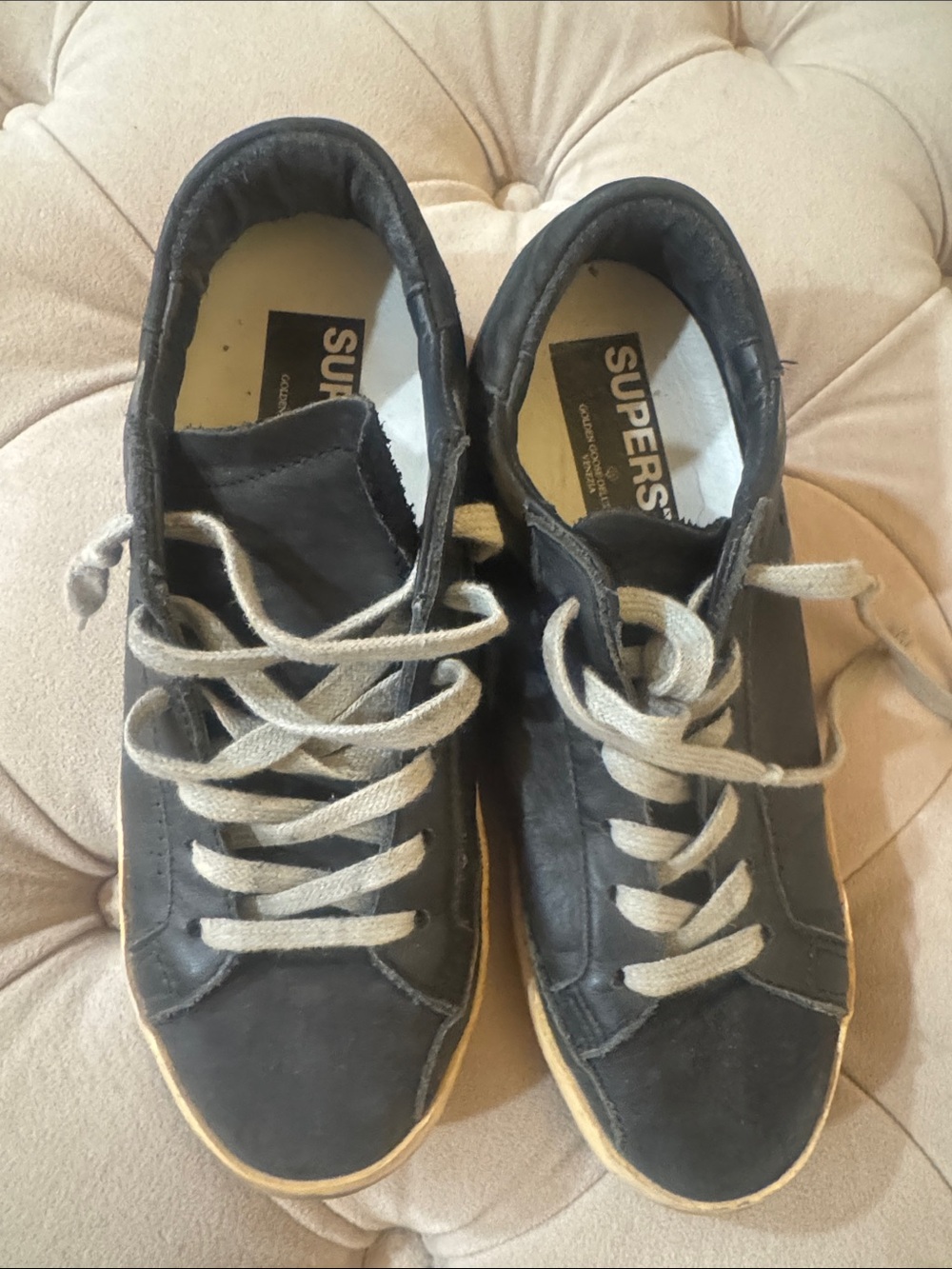 Golden Goose Women's Black Low-Top Sneakers with Cream Laces